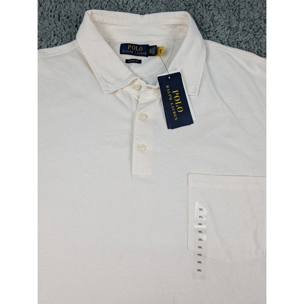 Polo Ralph Lauren Chic Cream Polo Shirt Men's XXL Cotton/Linen Blend Pocket New!